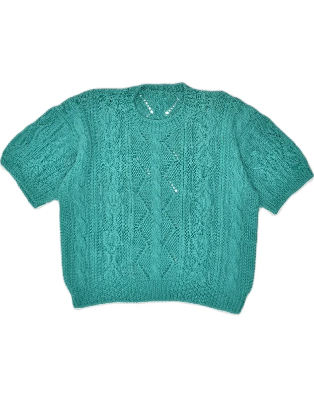 VINTAGE Womens Short Sleeve Crew Neck Jumper Sweater UK 18 XL Turquoise Tailored Straight A-Line VINTAGE Womens Short Sleeve Crew Neck Jumper Sweater UK 18 XL Turquoise Tailored Straight A-Line