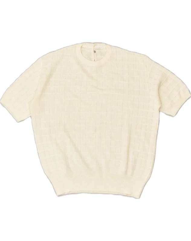 VINTAGE Womens Short Sleeve Crew Neck Jumper Sweater UK 18 XL White Check Rayon Fabric Velvet Fabric Corduroy Fabric VINTAGE Womens Short Sleeve Crew Neck Jumper Sweater UK 18 XL White Check Rayon Fabric Velvet Fabric Corduroy Fabric