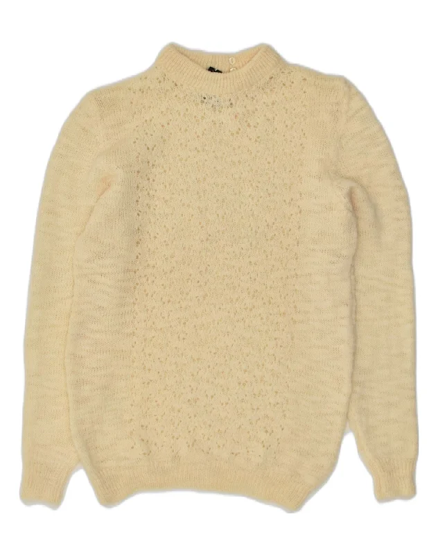 VINTAGE Womens Turtle Neck Jumper Sweater UK 12 Medium Beige Zippered Buttoned Snapped VINTAGE Womens Turtle Neck Jumper Sweater UK 12 Medium Beige Zippered Buttoned Snapped