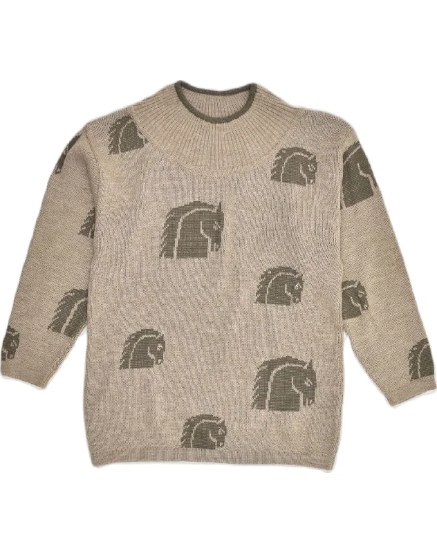VINTAGE Womens Turtle Neck Jumper Sweater UK 16 Large Grey Animal Print Solid Color Striped Floral Print VINTAGE Womens Turtle Neck Jumper Sweater UK 16 Large Grey Animal Print Solid Color Striped Floral Print