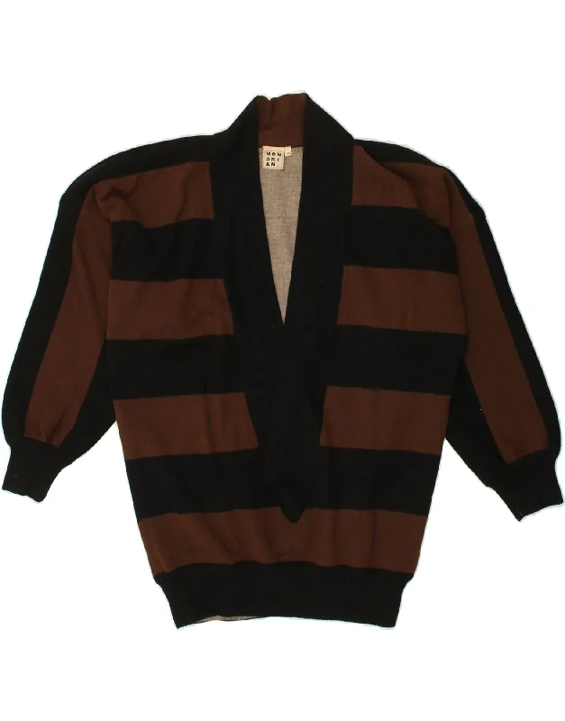 VINTAGE Womens V-Neck Jumper Sweater EU 40 Medium Brown Striped