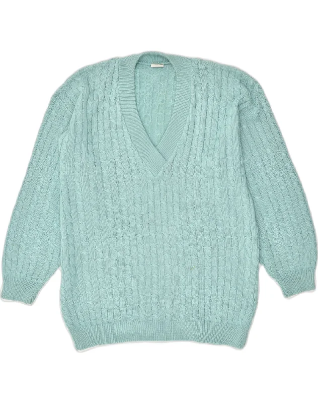 VINTAGE Womens V-Neck Jumper Sweater UK 16 Large Green Acrylic Lace Blend Ribbed Blend Corduroy Blend VINTAGE Womens V-Neck Jumper Sweater UK 16 Large Green Acrylic Lace Blend Ribbed Blend Corduroy Blend