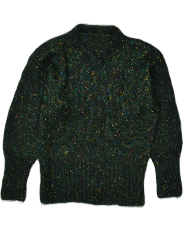 VINTAGE Womens V-Neck Jumper Sweater UK 18 XL Green Flecked Soft Cozy Warm