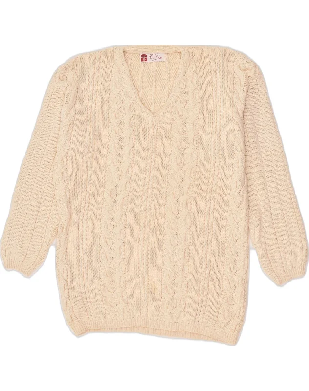 VINTAGE Womens V-Neck Jumper Sweater UK 22 3XL Beige Cotton Nylon Fabric Polyester Fabric Spandex Fabric VINTAGE Womens V-Neck Jumper Sweater UK 22 3XL Beige Cotton Nylon Fabric Polyester Fabric Spandex Fabric