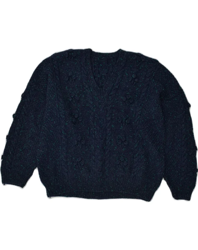 VINTAGE Womens V-Neck Jumper Sweater UK 22 3XL Navy Blue Flecked Casual Formal Business VINTAGE Womens V-Neck Jumper Sweater UK 22 3XL Navy Blue Flecked Casual Formal Business
