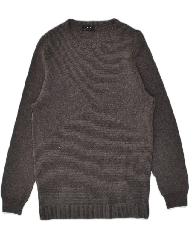 ZARA Womens Crew Neck Jumper Sweater UK 12 Medium Grey Satin Blend Silk Blend Wool Blend ZARA Womens Crew Neck Jumper Sweater UK 12 Medium Grey Satin Blend Silk Blend Wool Blend