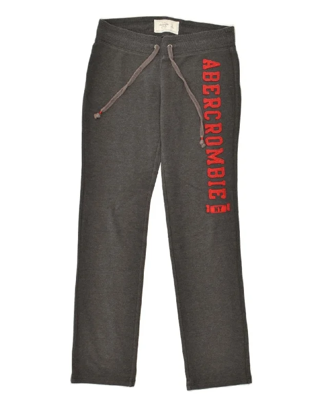 ABERCROMBIE & FITCH Womens Graphic Tracksuit Trousers UK 10 Small Grey Trousers Flared Retro