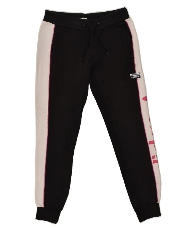 ADIDAS Womens Graphic Tracksuit Trousers Joggers UK 10 Small  Black Cotton Trousers Chinos Classic