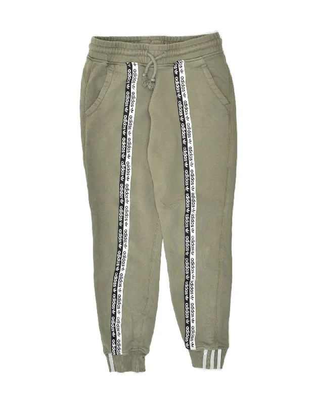 ADIDAS Womens Graphic Tracksuit Trousers Joggers UK 10 Small  Khaki Cotton Trousers Velvet Soft