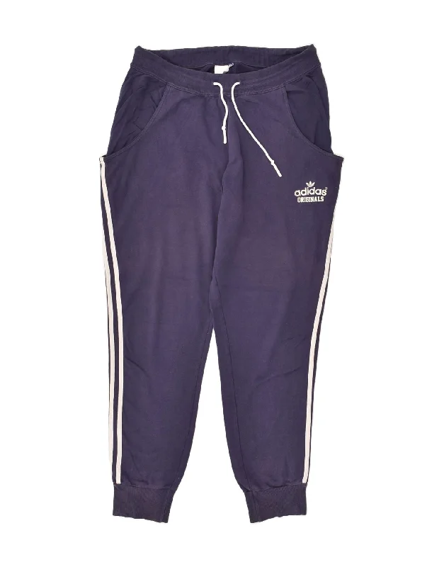 ADIDAS Womens Tracksuit Trousers Joggers IT 46 Large Navy Blue Cotton Trousers Modern Contemporary