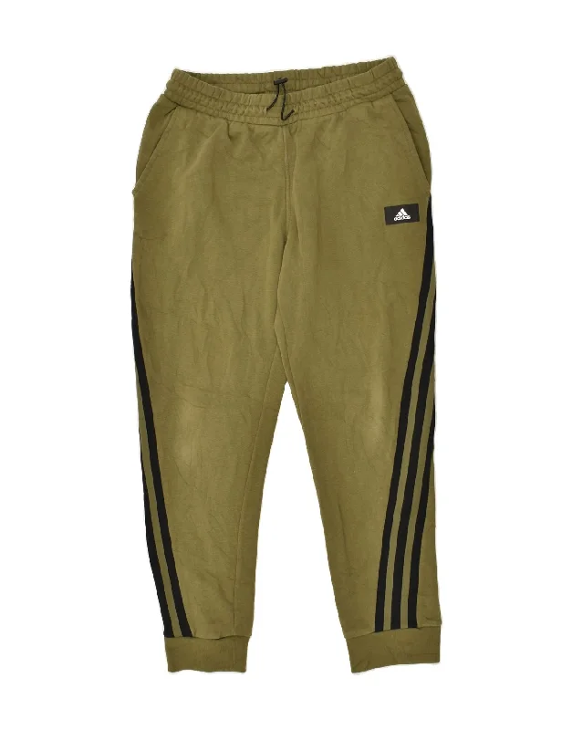 ADIDAS Womens Tracksuit Trousers Joggers Large Khaki Cotton Trousers Silk Elegant
