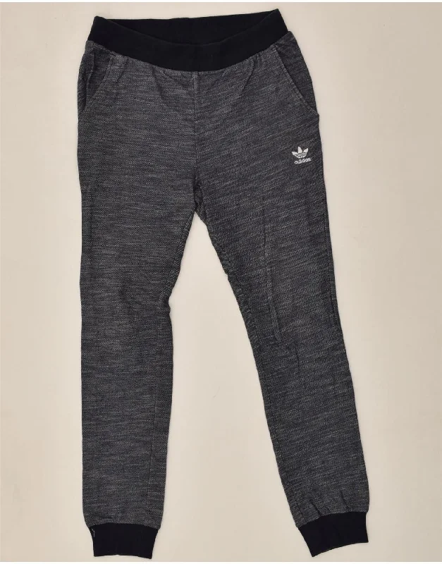 ADIDAS Womens Tracksuit Trousers Joggers UK 10 Small Blue Pinstripe Cotton Trousers fashionable chic