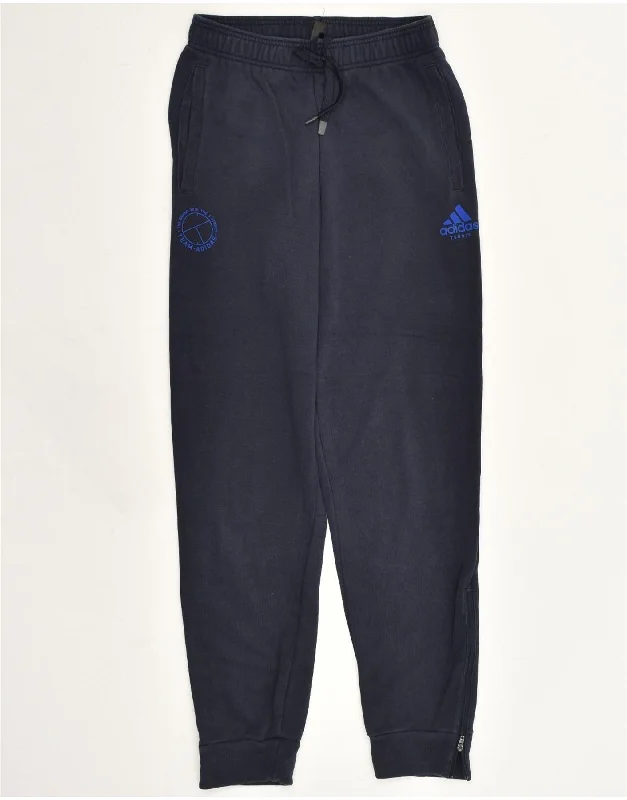 ADIDAS Womens Tracksuit Trousers Joggers UK 10 Small Navy Blue Cotton Trousers Tapered Slim Fit