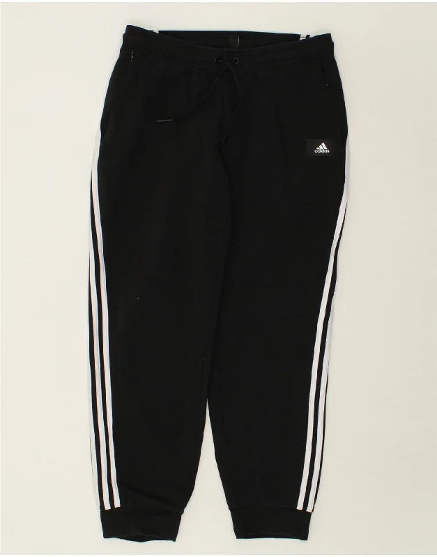 ADIDAS Womens Tracksuit Trousers Joggers UK 12 Medium Black Cotton