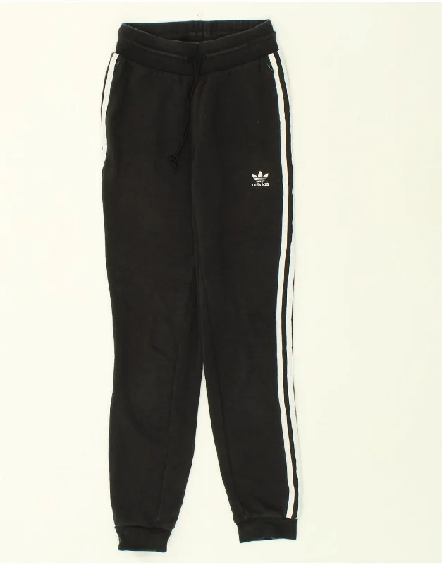ADIDAS Womens Tracksuit Trousers Joggers UK 4 XS Black Cotton High Waist Slim Fit Ankle Length