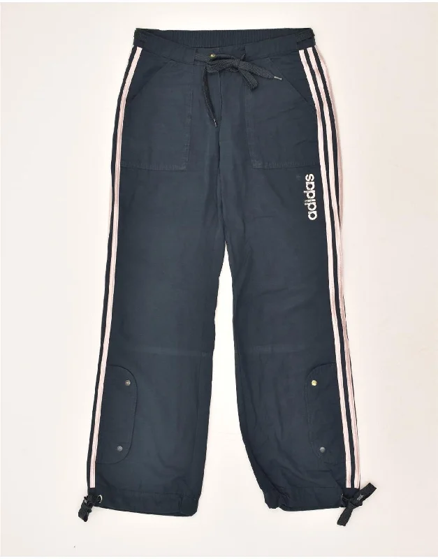 ADIDAS Womens Tracksuit Trousers Joggers UK 8 Small  Navy Blue Cotton Trousers Spring Floral