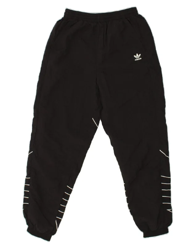 ADIDAS Womens Tracksuit Trousers UK 10 Small Black Nylon Trousers chic elegant