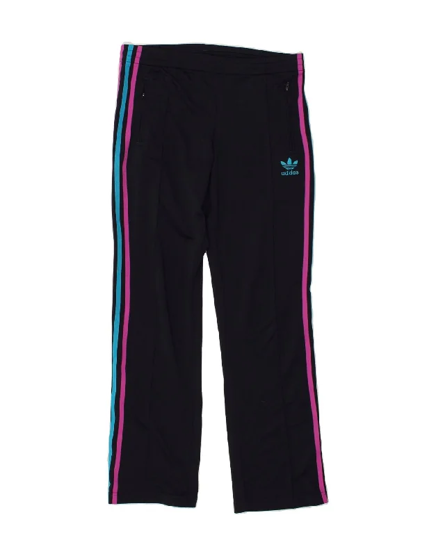 ADIDAS Womens Tracksuit Trousers UK 10 Small Navy Blue Polyester Trousers Leather Faux