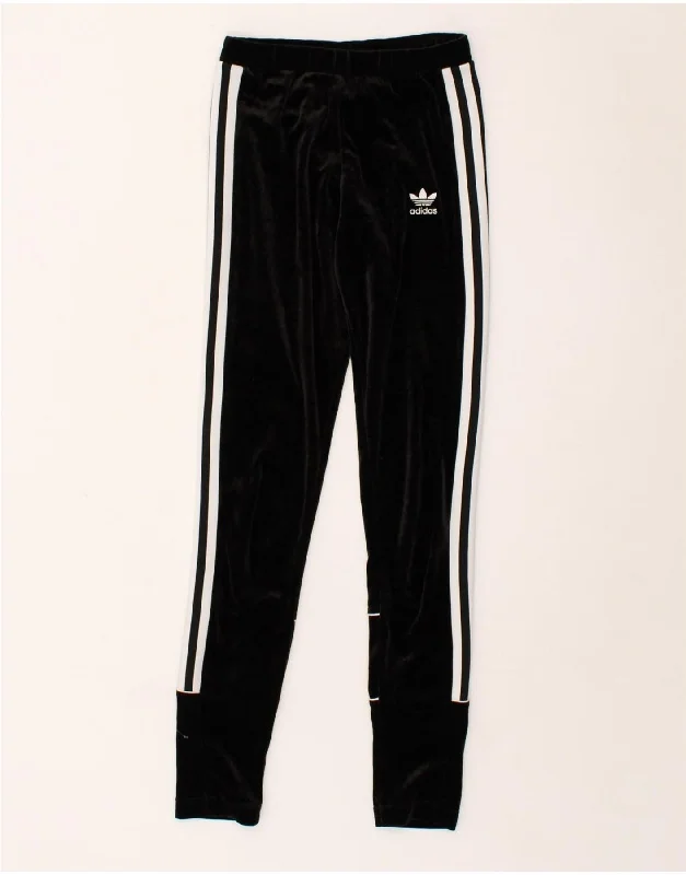 ADIDAS Womens Velour Tracksuit Trousers UK 4 XS Black Polyester Trousers Solid Black