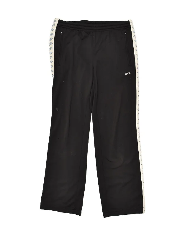 ARENA Womens Tracksuit Trousers UK 14 Large Black Polyester Trousers Plaid Checkered