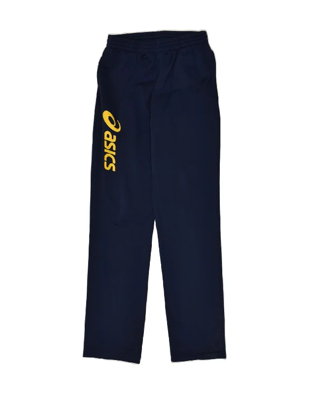 ASICS Womens Graphic Tracksuit Trousers UK 12 Medium Navy Blue Polyester Trousers Travel Practical