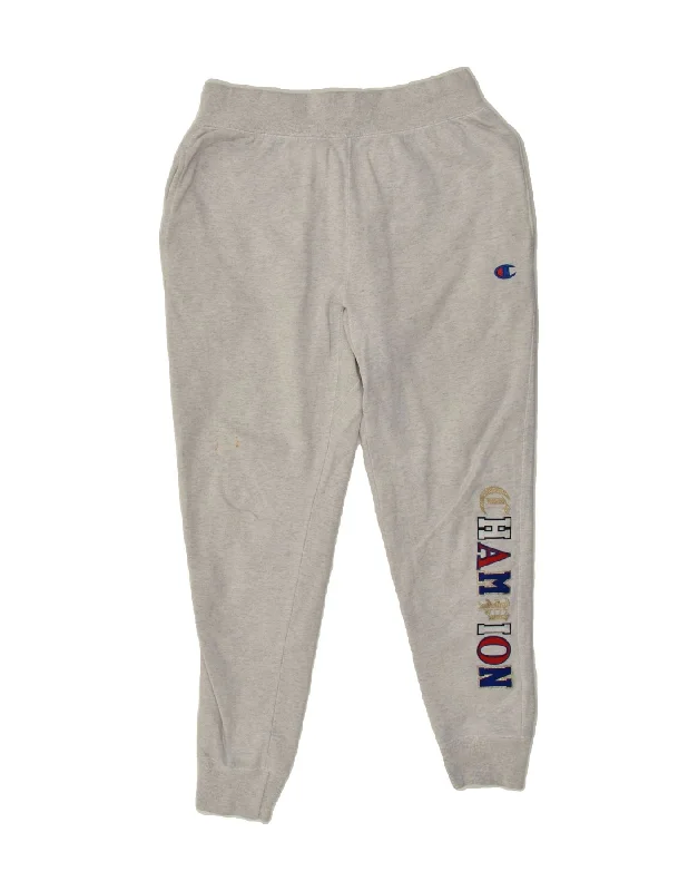 CHAMPION Womens Graphic Tracksuit Trousers Joggers UK 14 Large Grey Cotton Chinos Cotton Straight Leg