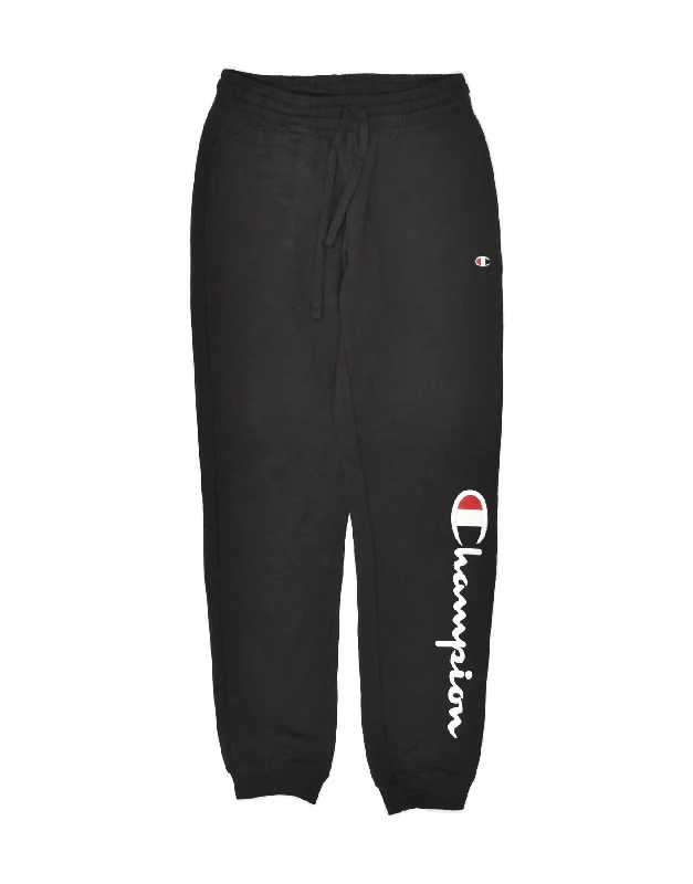 CHAMPION Womens Graphic Tracksuit Trousers Joggers UK 6 XS Black Cotton Trousers Leisure Comfortable