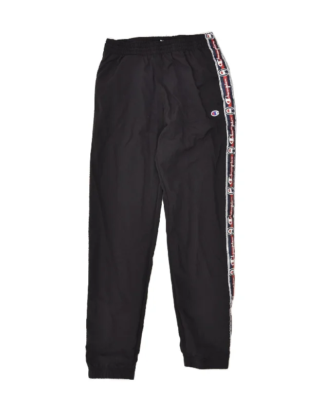 CHAMPION Womens Tracksuit Trousers Joggers Small Black Polyamide Trousers Flared Retro
