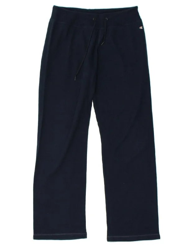 CHAMPION Womens Tracksuit Trousers UK 14 Large Navy Blue Cotton Trousers Fleece Cozy