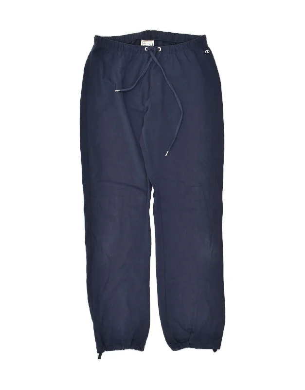 CHAMPION Womens Tracksuit Trousers UK 14 Large Navy Blue Cotton