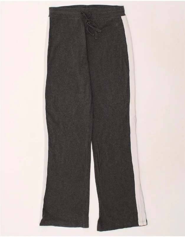 CHAMPION Womens Tracksuit Trousers UK 14 Medium Grey Colourblock Cotton