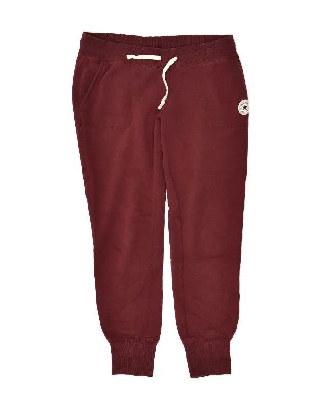 CONVERSE Womens Tracksuit Trousers Joggers EU36 Small Maroon Cotton