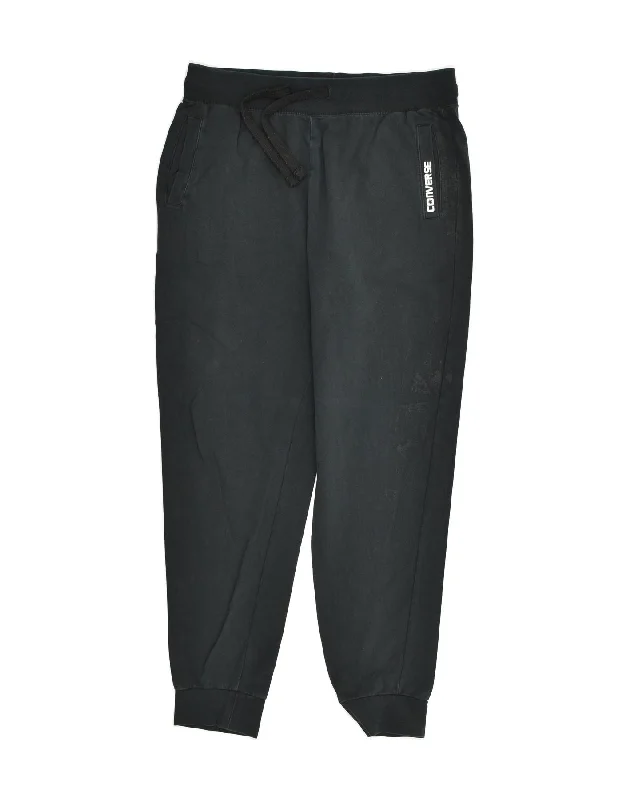 CONVERSE Womens Tracksuit Trousers Joggers UK 14 Large Black Cotton Trousers Mesh Breathable
