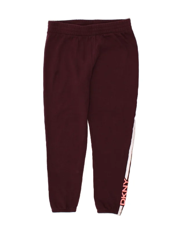 DKNY Womens Tracksuit Trousers Joggers UK 12 Large Burgundy Cotton