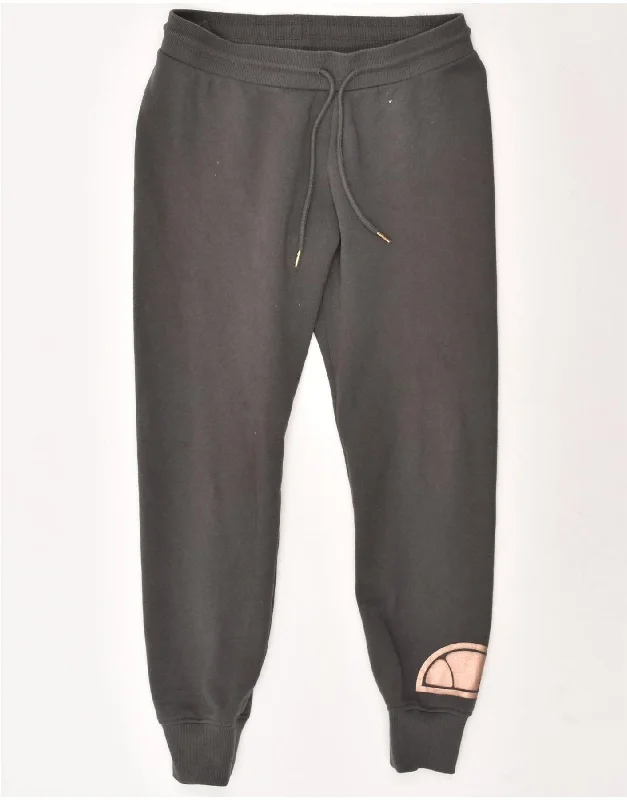 ELLESSE Womens Graphic Tracksuit Trousers Joggers UK 12 Medium Grey Cotton Trousers Pleated Formal