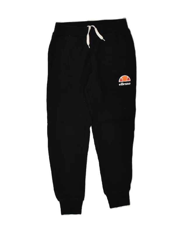 ELLESSE Womens Graphic Tracksuit Trousers Joggers UK 8 Small Black Cotton