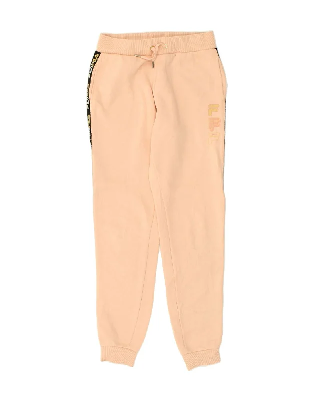 FILA Womens Graphic Tracksuit Trousers Joggers UK 6  XS Beige Cotton Cropped Trousers Casual Linen
