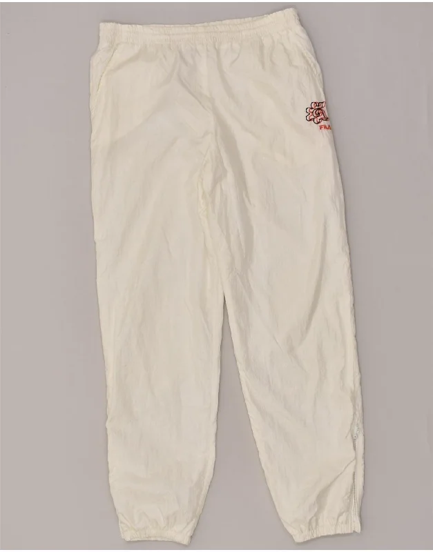 FILA Womens Tracksuit Trousers Joggers IT 46 Large Off White Nylon Wide Leg Loose Fit Mid Waist