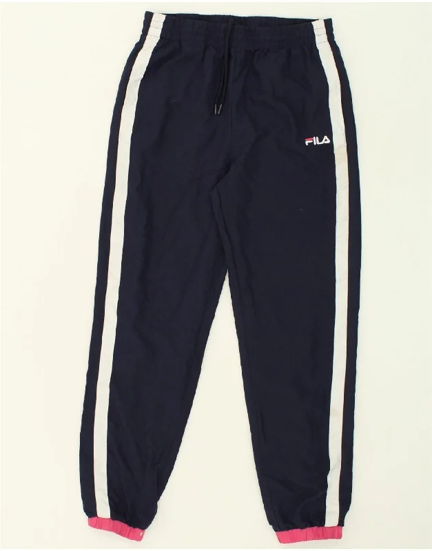 FILA Womens Tracksuit Trousers Joggers UK 10 Small Navy Blue Polyester