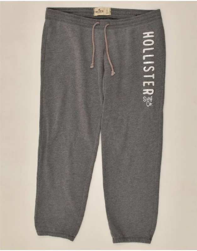 HOLLISTER Womens Graphic Tracksuit Trousers Joggers UK 16 Large Grey Trousers practical durable