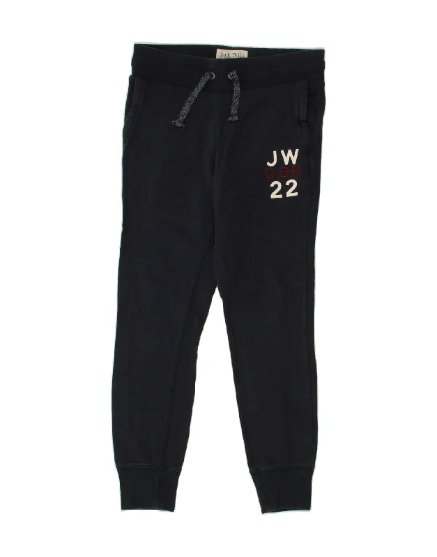 JACK WILLS Womens Graphic Tracksuit Trousers Joggers UK 8 Small Navy Blue