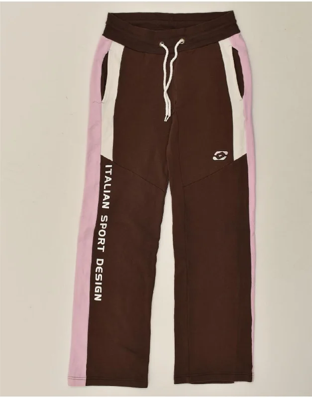 LOTTO Womens Graphic Tracksuit Trousers UK 14 Large Brown Colourblock