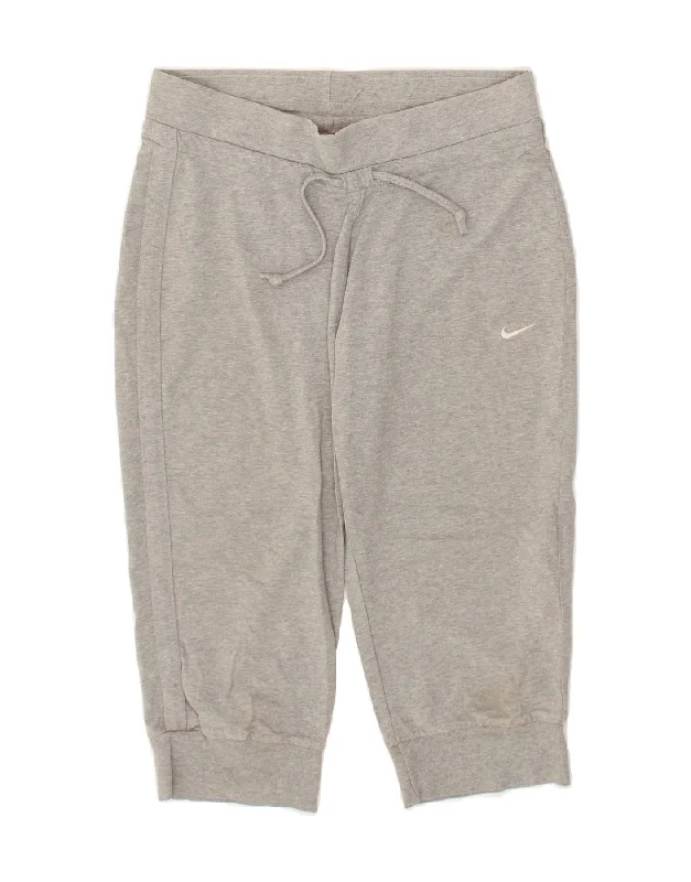 NIKE Womens Capri Tracksuit Trousers Joggers UK 12 Medium Grey Cotton