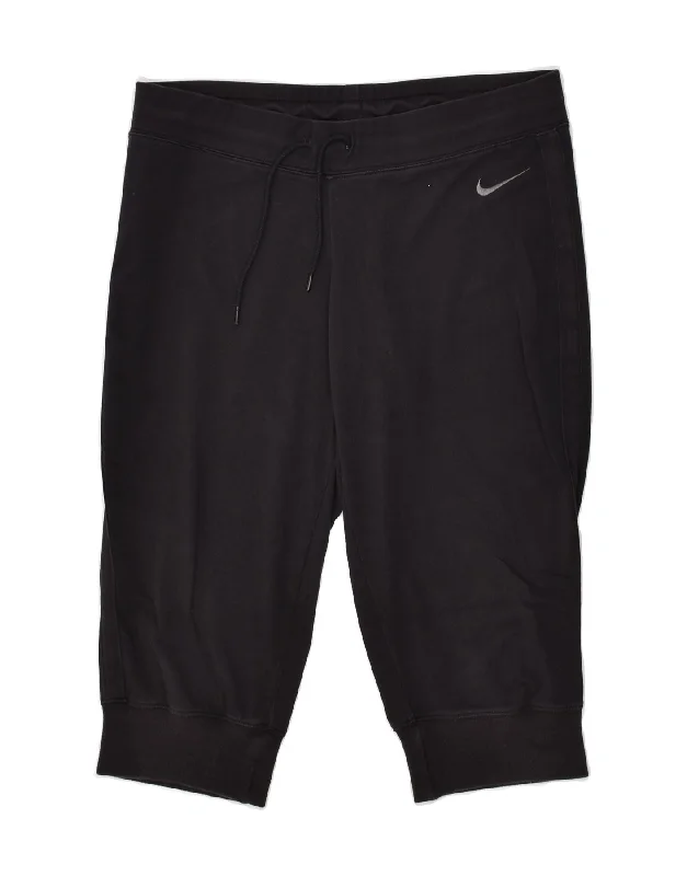 NIKE Womens Capri Tracksuit Trousers Joggers UK 14 Large Black Trousers Cargo pockets