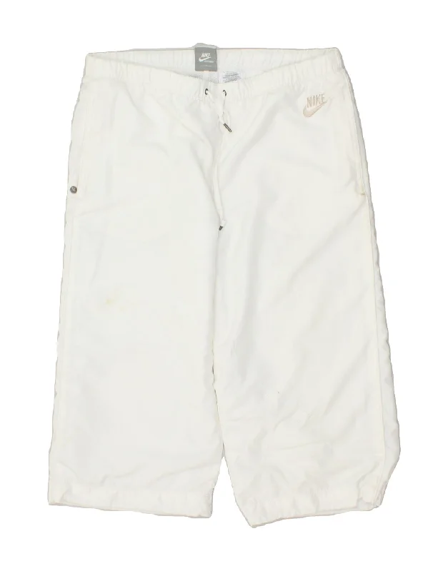 NIKE Womens Capri Tracksuit Trousers UK 10/12 Medium White Polyester Trousers Fleece Cozy
