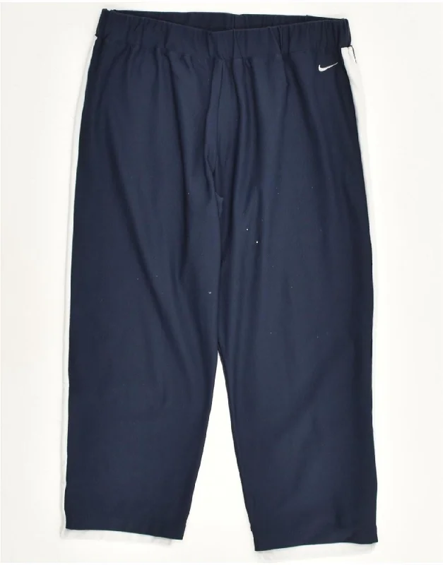NIKE Womens Dri Fit Capri Tracksuit Trousers UK 14 Medium Navy Blue Trousers Satin Smooth