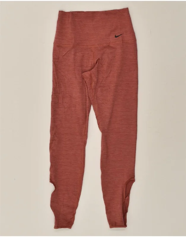 NIKE Womens Dri Fit Tracksuit Trousers Joggers UK 4 XS Brown Polyester Trousers Floral Bohemian