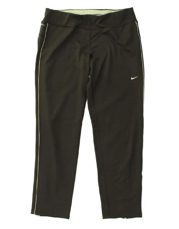 NIKE Womens Dri Fit Tracksuit Trousers UK 12 Medium Black Polyester Trousers Prom Sequined