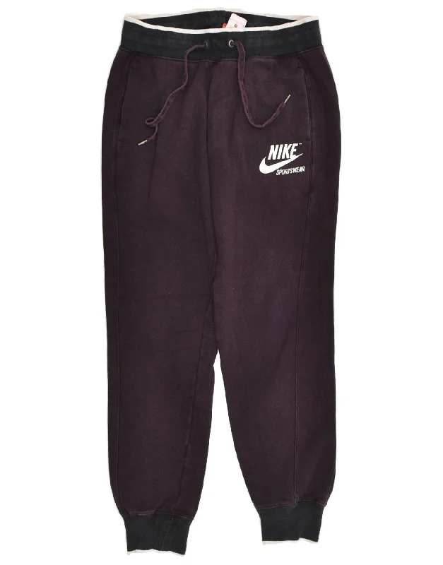 NIKE Womens Tracksuit Trousers Joggers UK 10 Small Purple Cotton Trousers Elastic Waist Soft