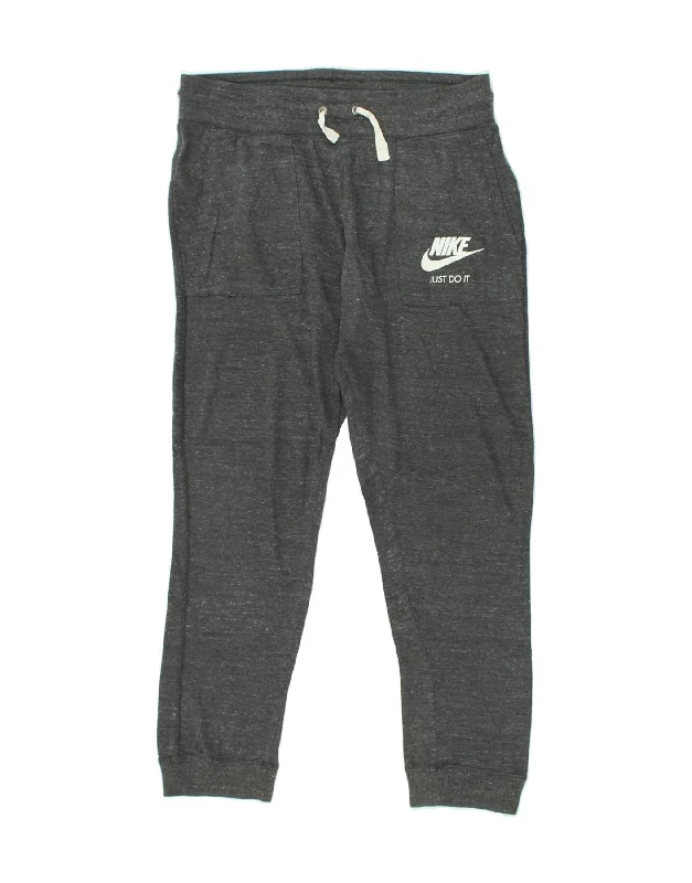 NIKE Womens Tracksuit Trousers Joggers UK 12 Medium Grey Flecked Cotton